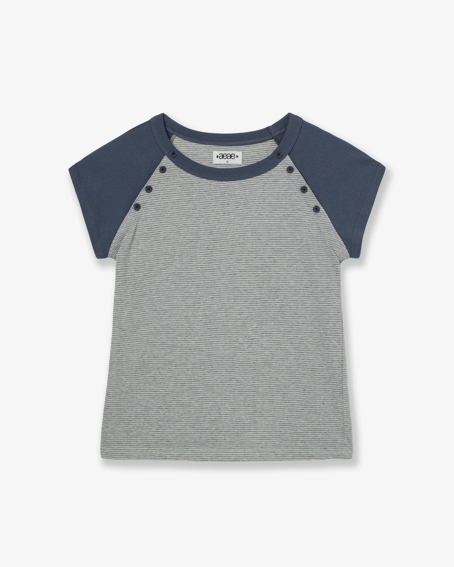 STRIPE BUTTON RAGLAN TEE [GREY]