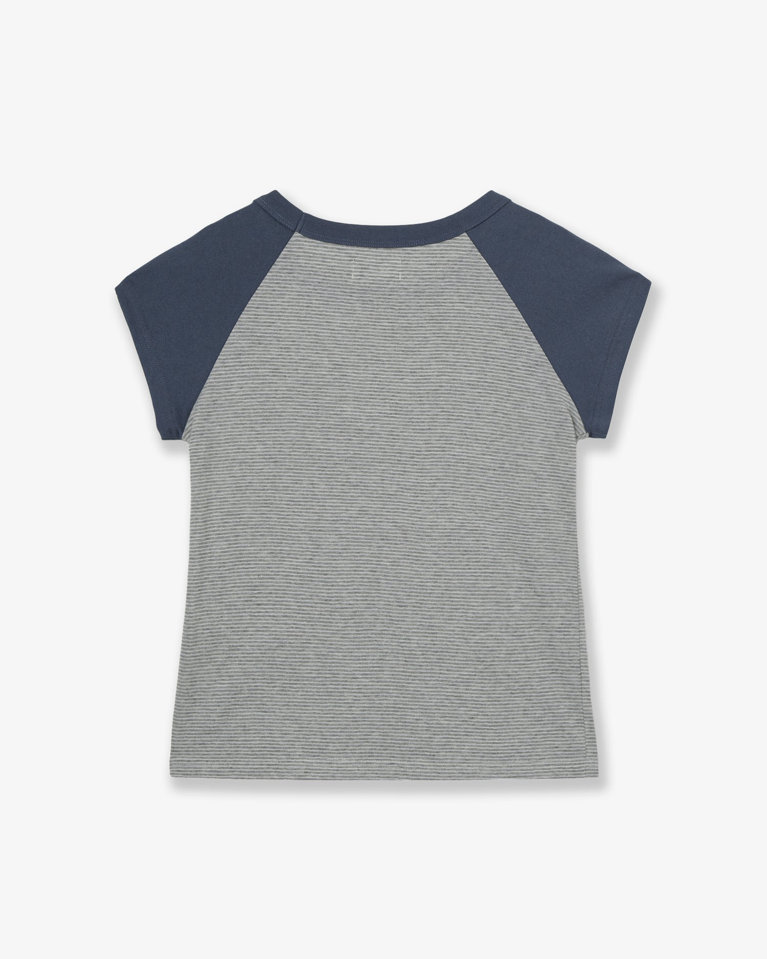 STRIPE BUTTON RAGLAN TEE [GREY]