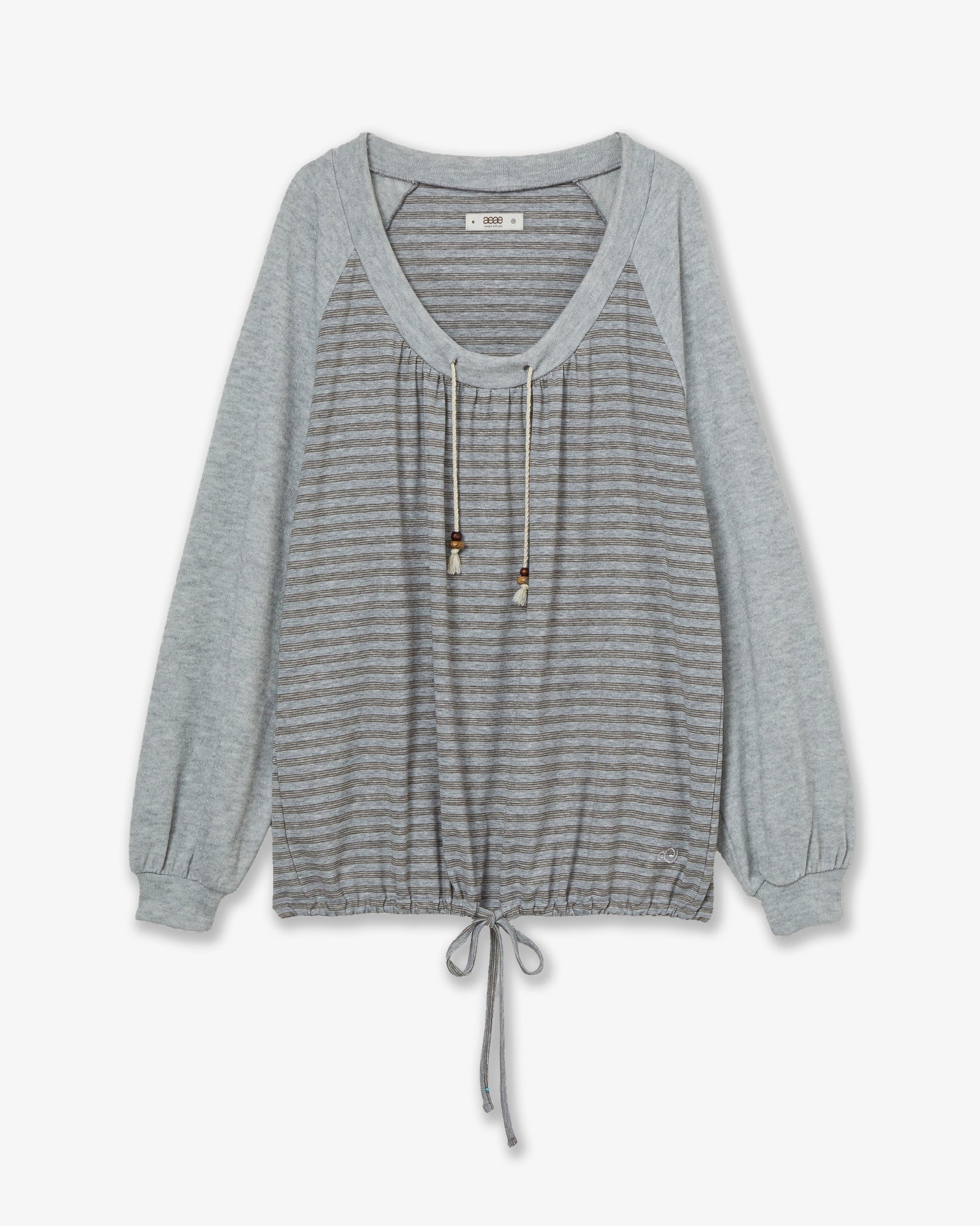 STRIPE DRAWSTRING TOP [GREY]