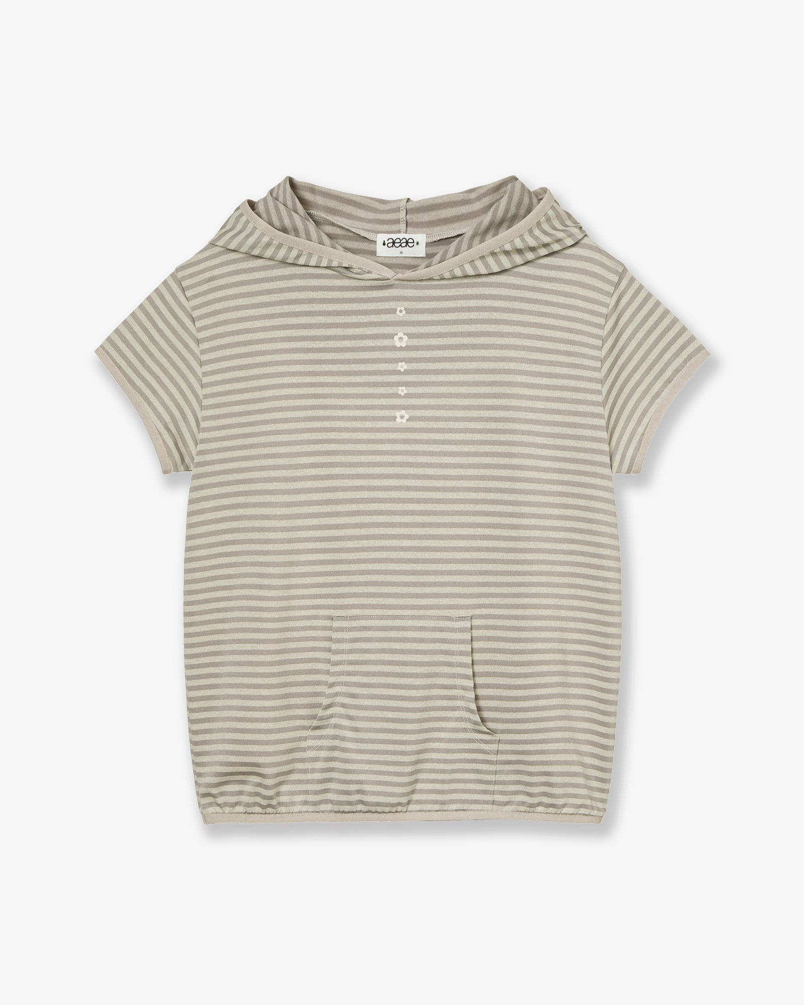 STRIPE HALF SLEEVE HOODIE [BEIGE]