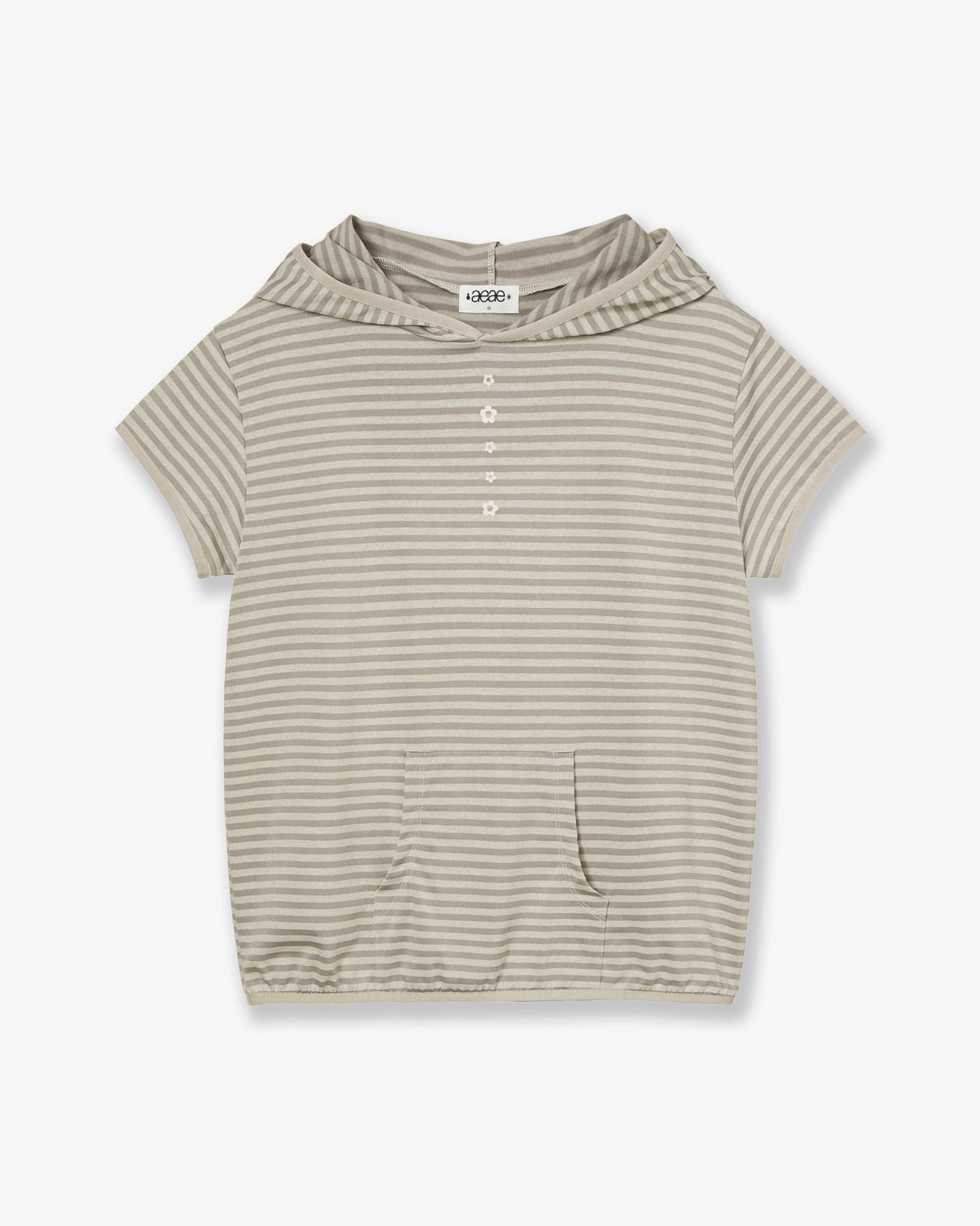 STRIPE HALF SLEEVE HOODIE [BEIGE]