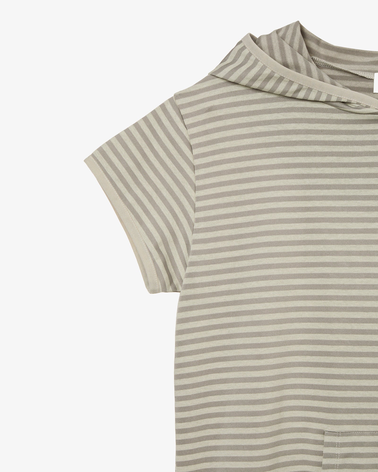 STRIPE HALF SLEEVE HOODIE [BEIGE]
