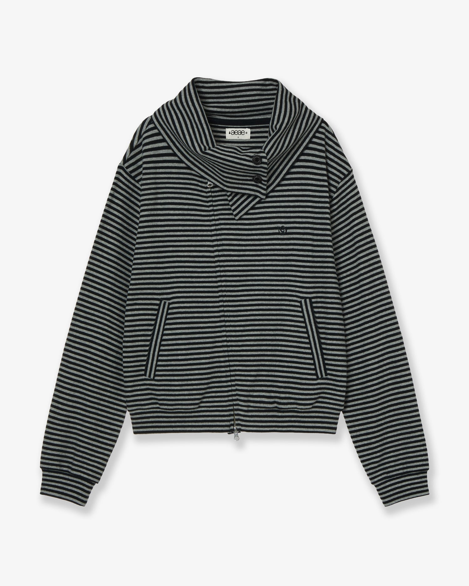 STRIPE HIGH NECK ZIP UP [BLACK]