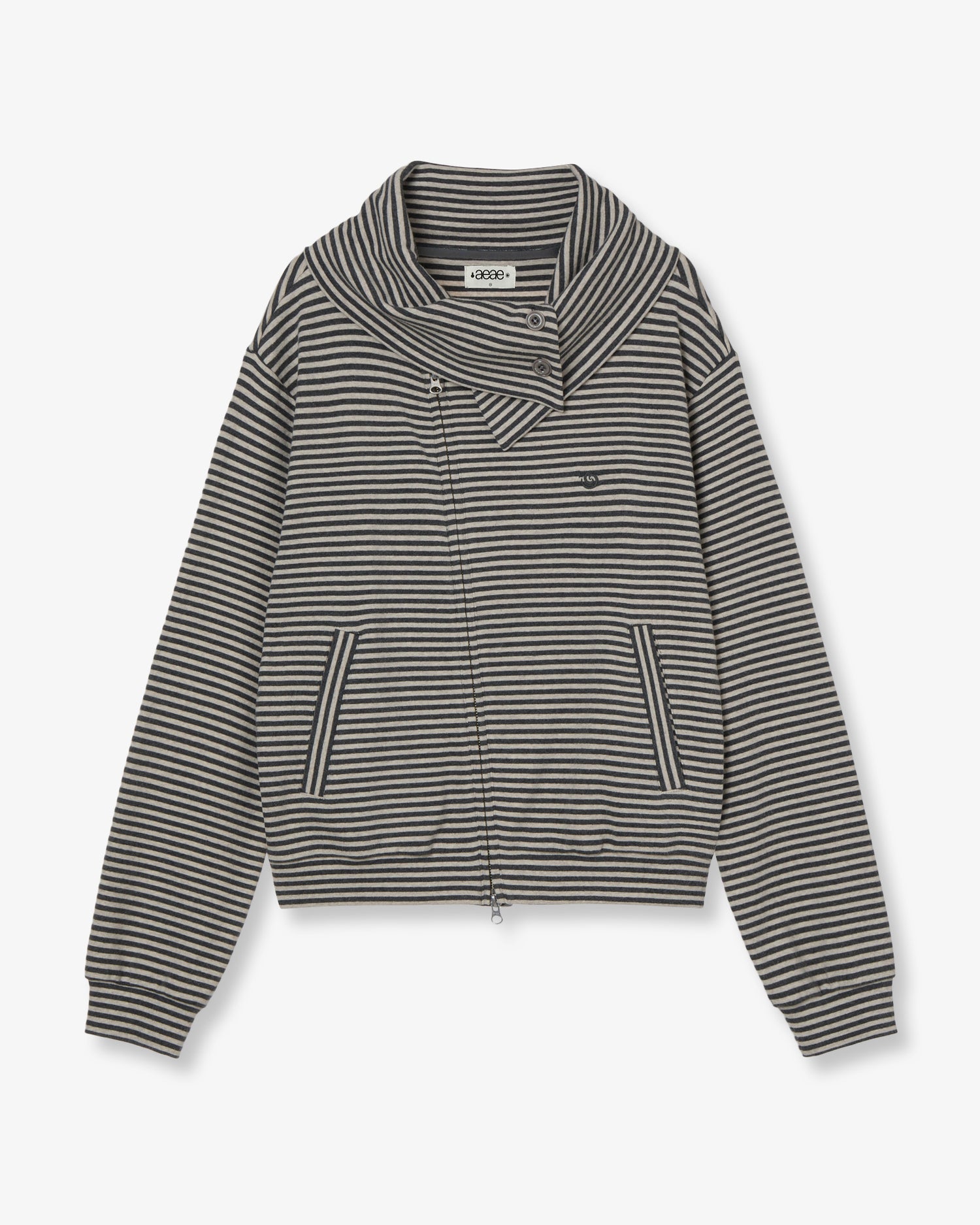 STRIPE HIGH NECK ZIP UP [CHARCOAL]