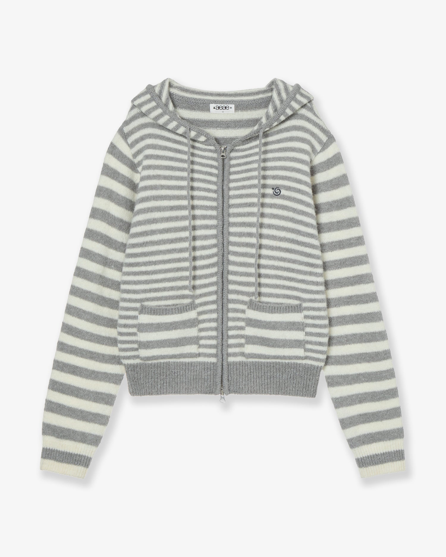 STRIPE HOOD KNIT ZIP UP [LIGHT GREY]
