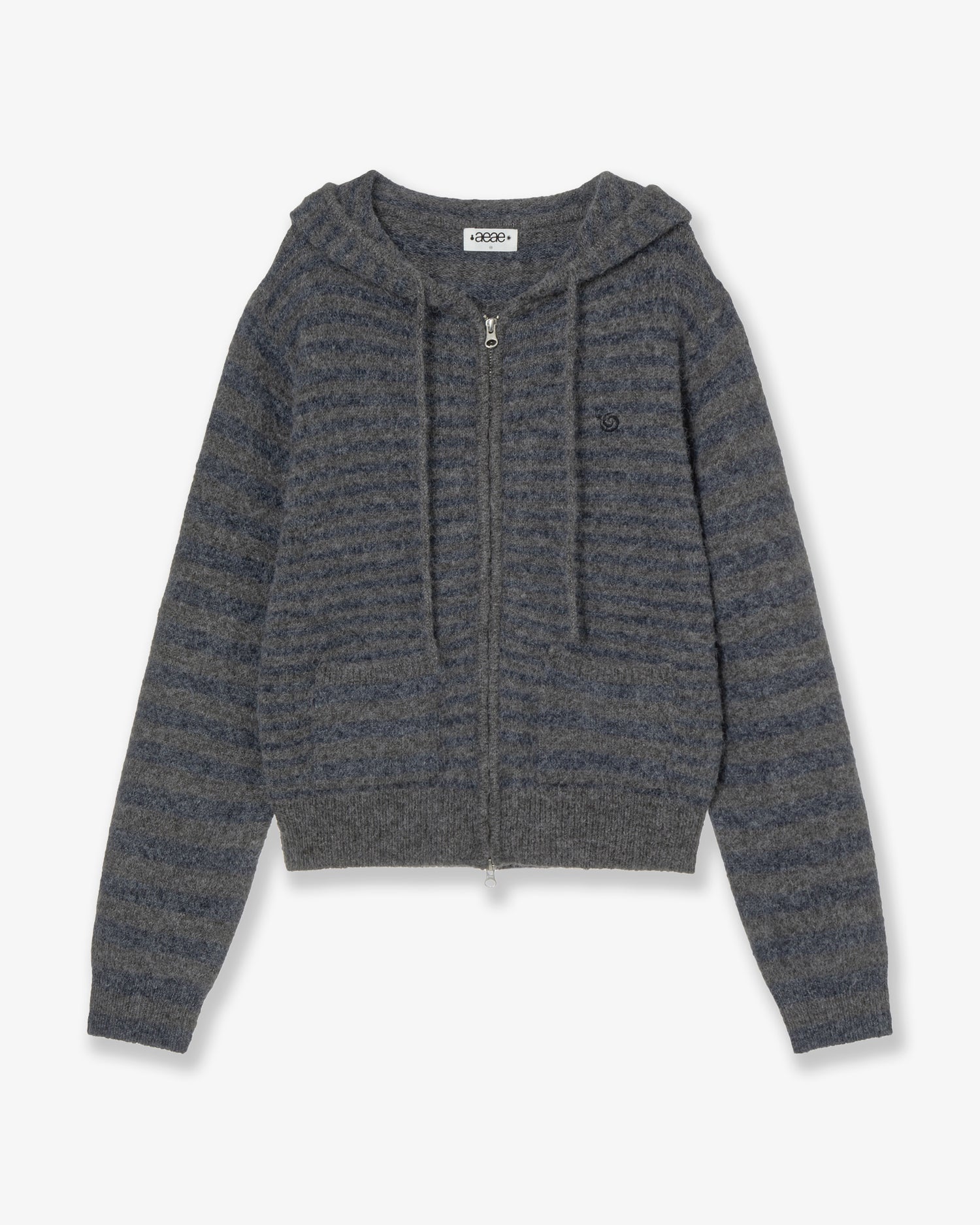 STRIPE HOOD KNIT ZIP UP [NAVY]