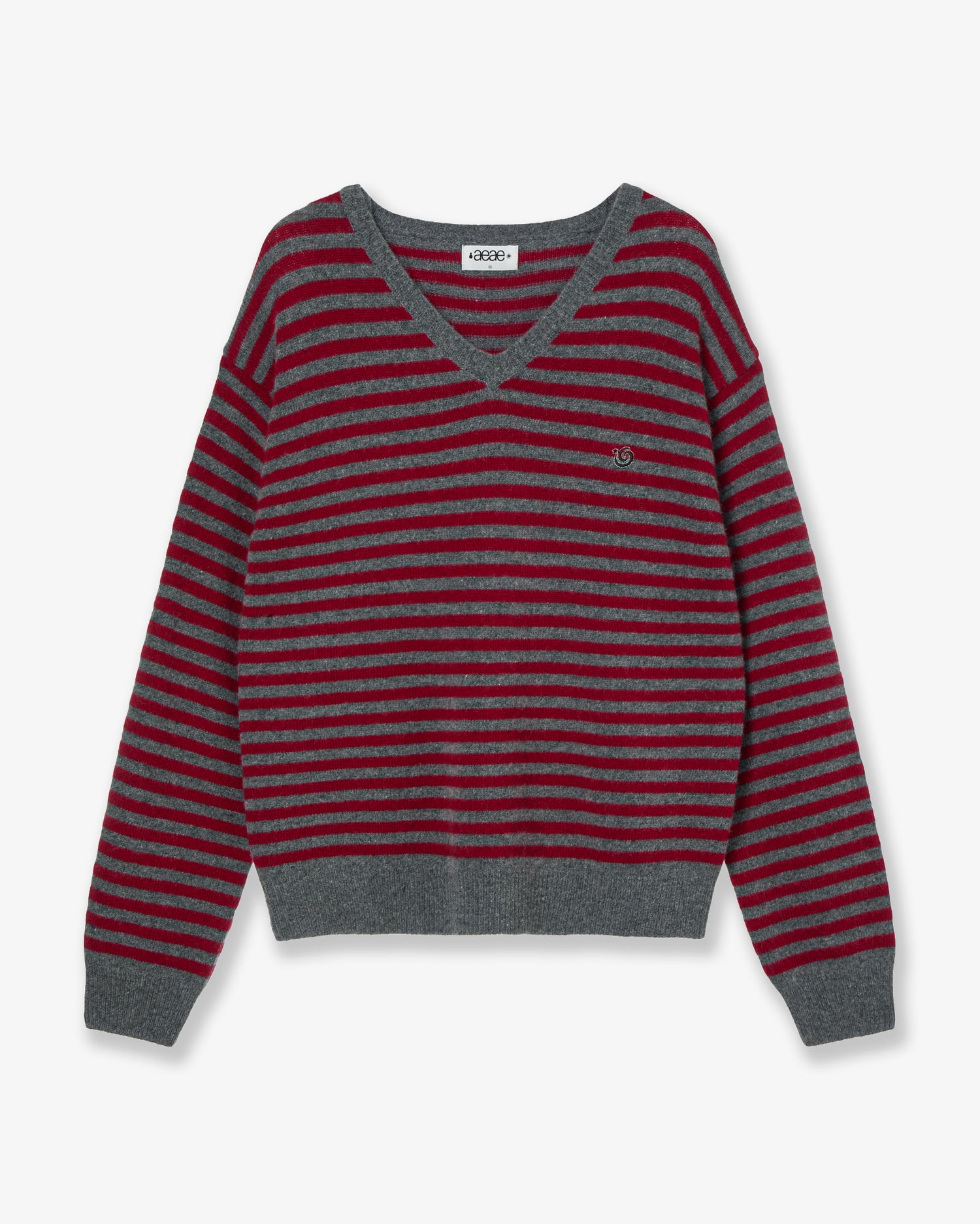 STRIPE V-NECK KNIT PULLOVER [GREY]
