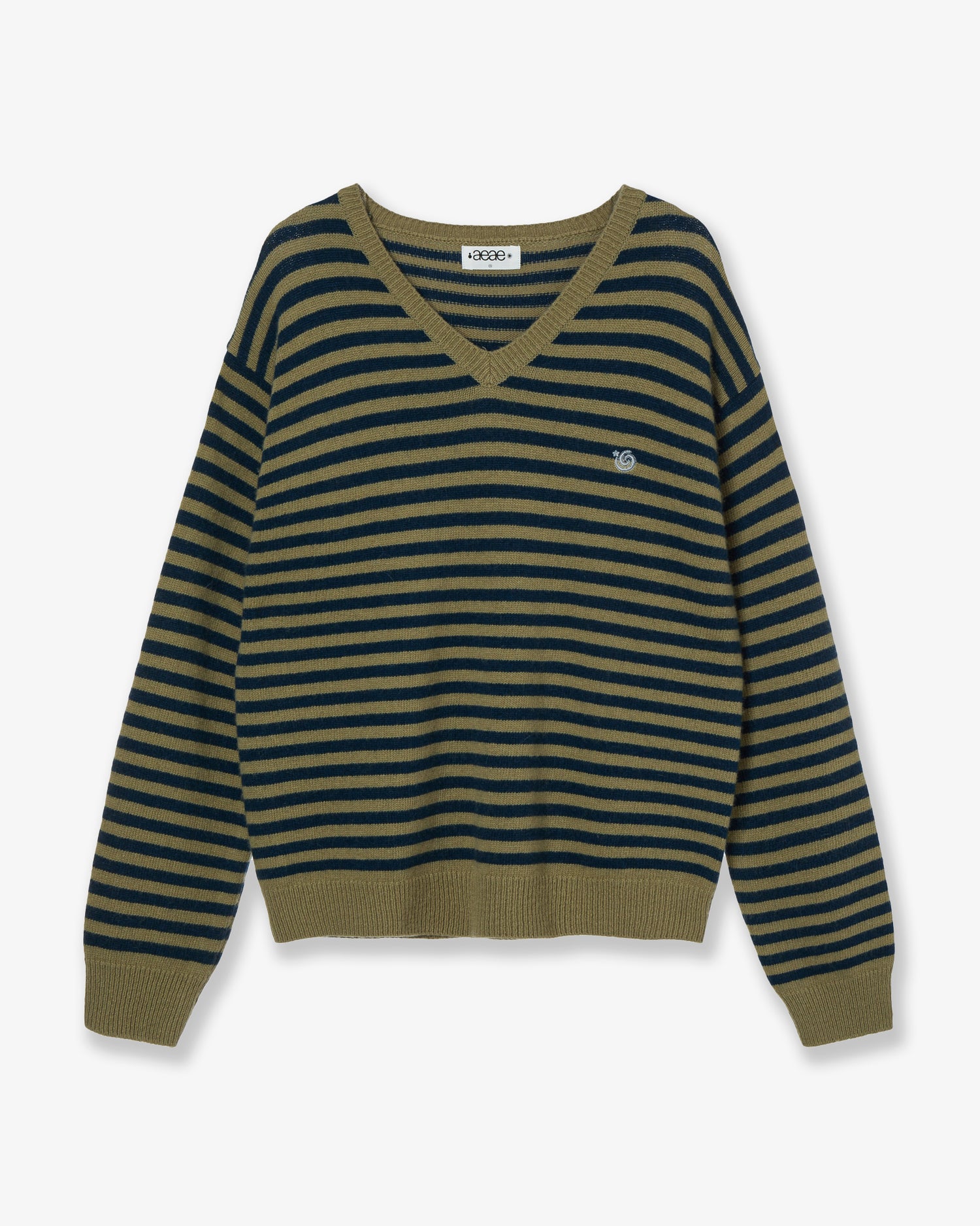 STRIPE V-NECK KNIT PULLOVER [KHAKI]