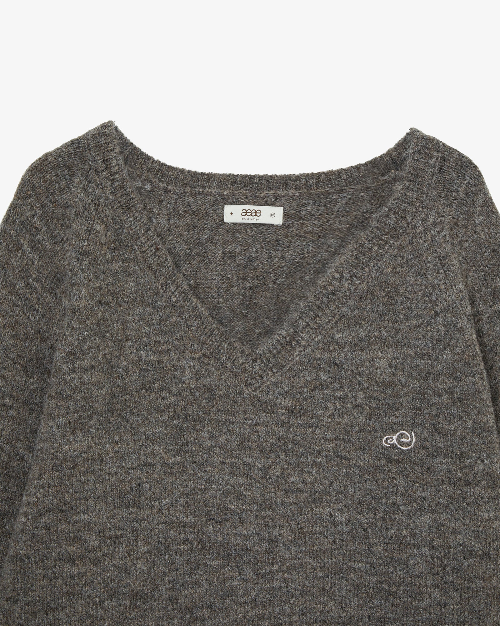 SYMBOL V NECK KNIT [MELANGE BROWN]