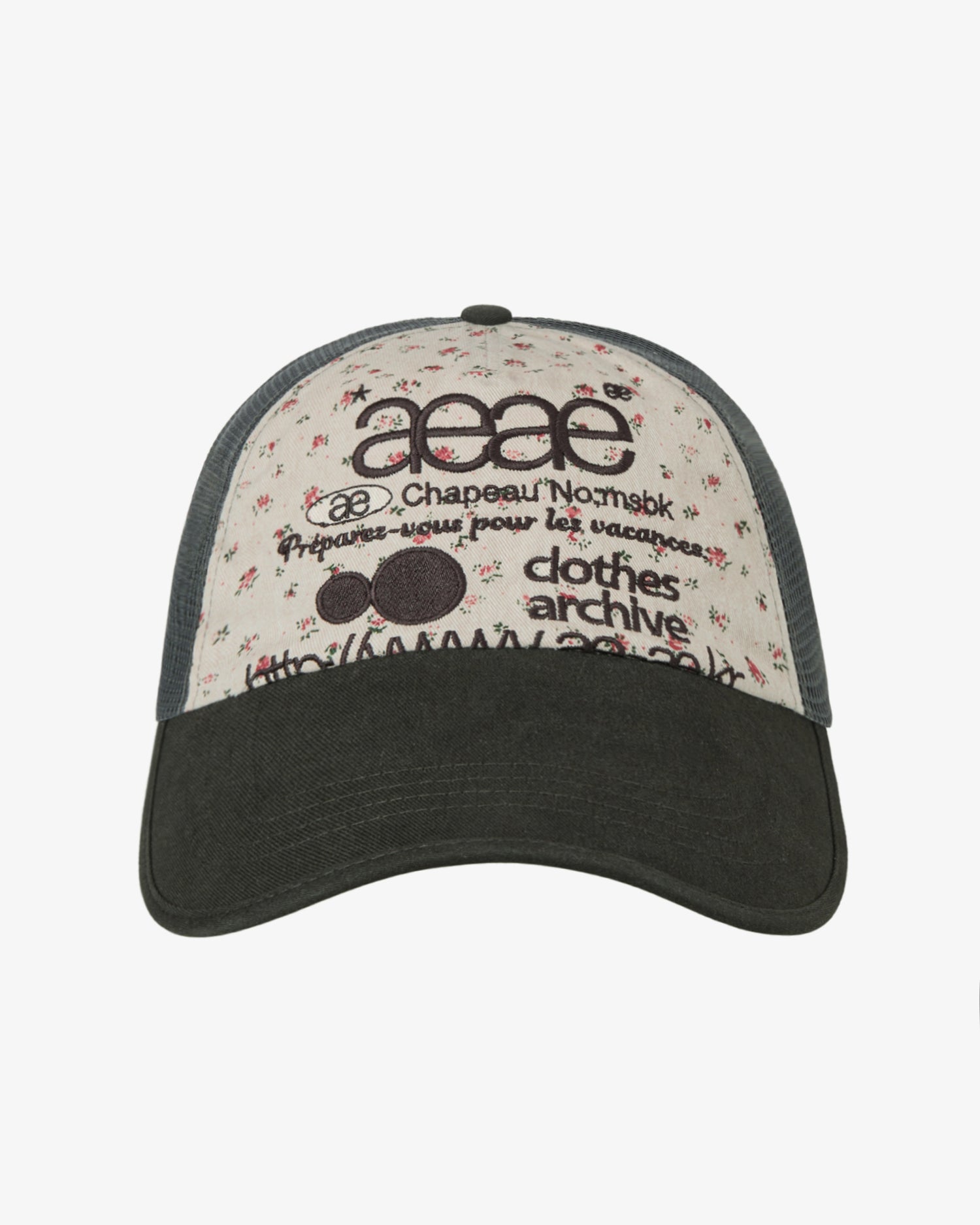 WEB LOGO FLOWER MESH CAP [BEIGE/DARK GREEN]