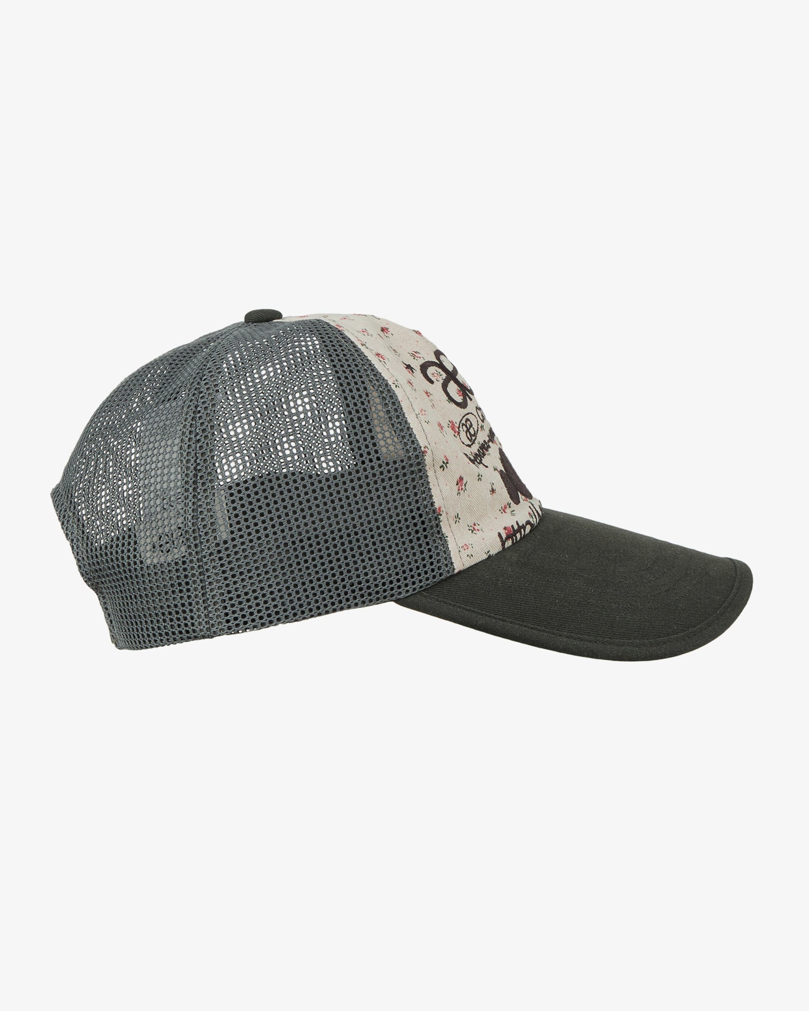 WEB LOGO FLOWER MESH CAP [BEIGE/DARK GREEN]