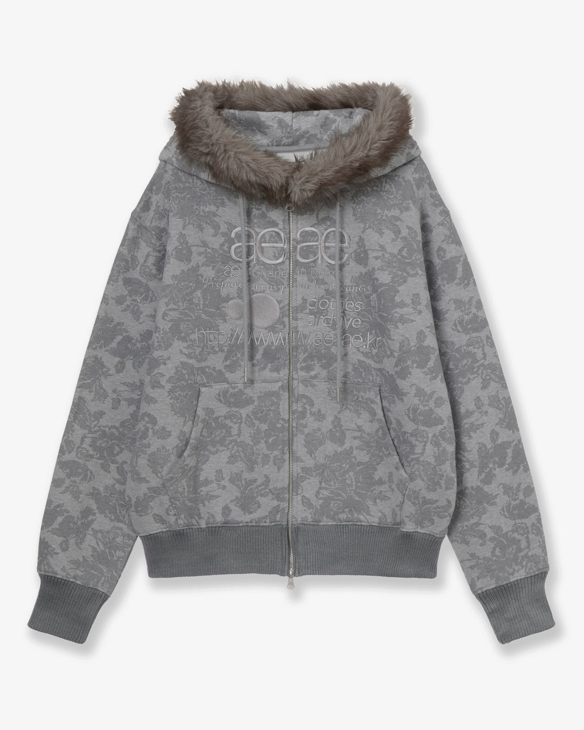 WEB LOGO FUR HOOD ZIP UP [GREY]