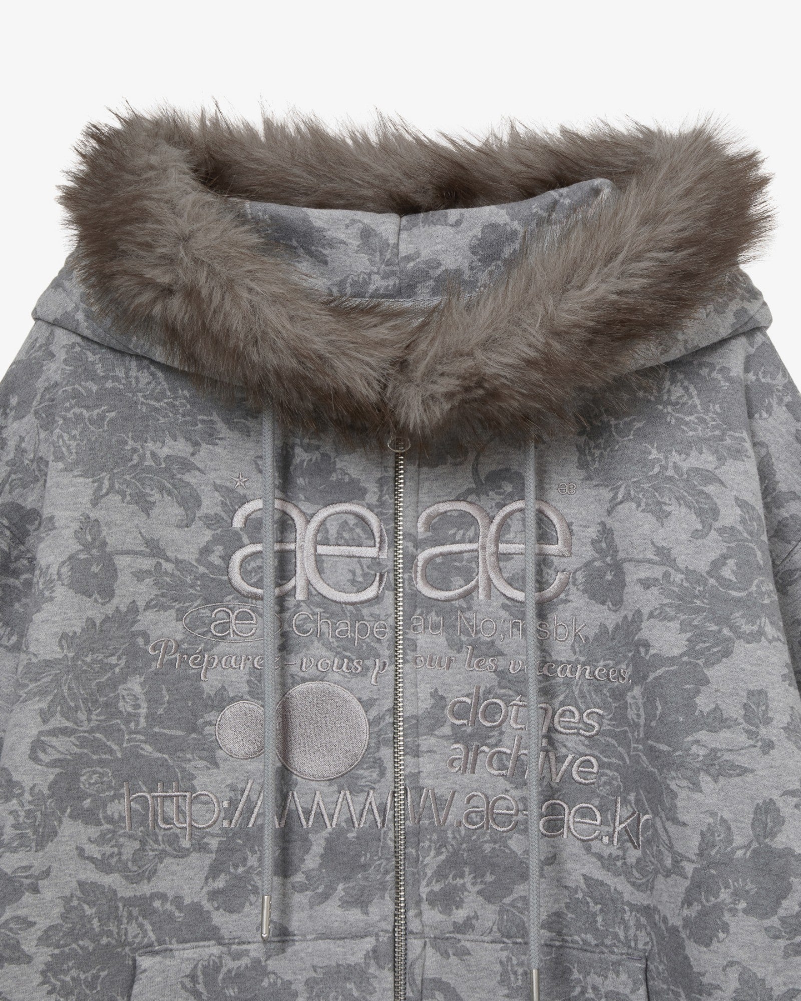 WEB LOGO FUR HOOD ZIP UP [GREY]