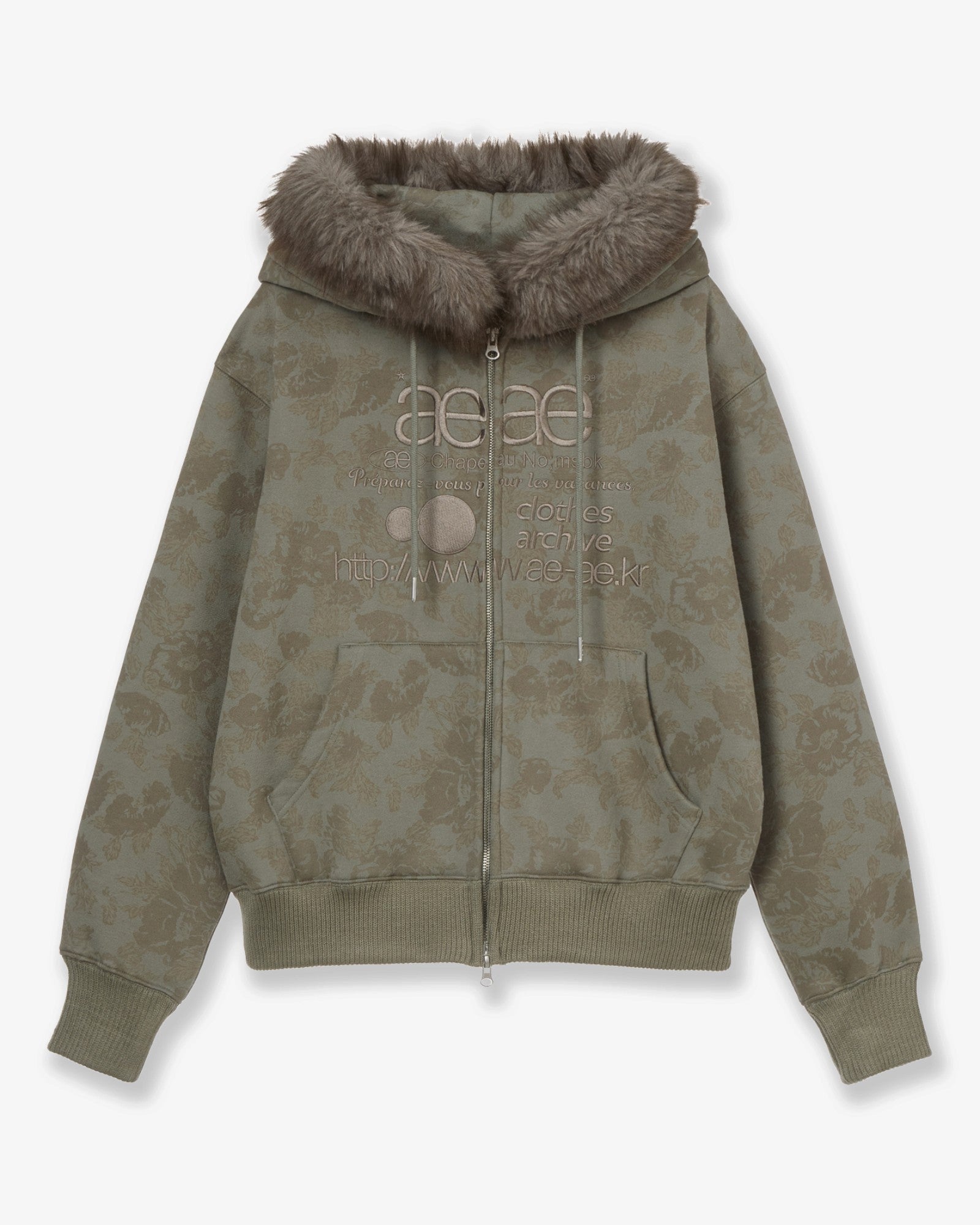 WEB LOGO FUR HOOD ZIP UP [KHAKI]