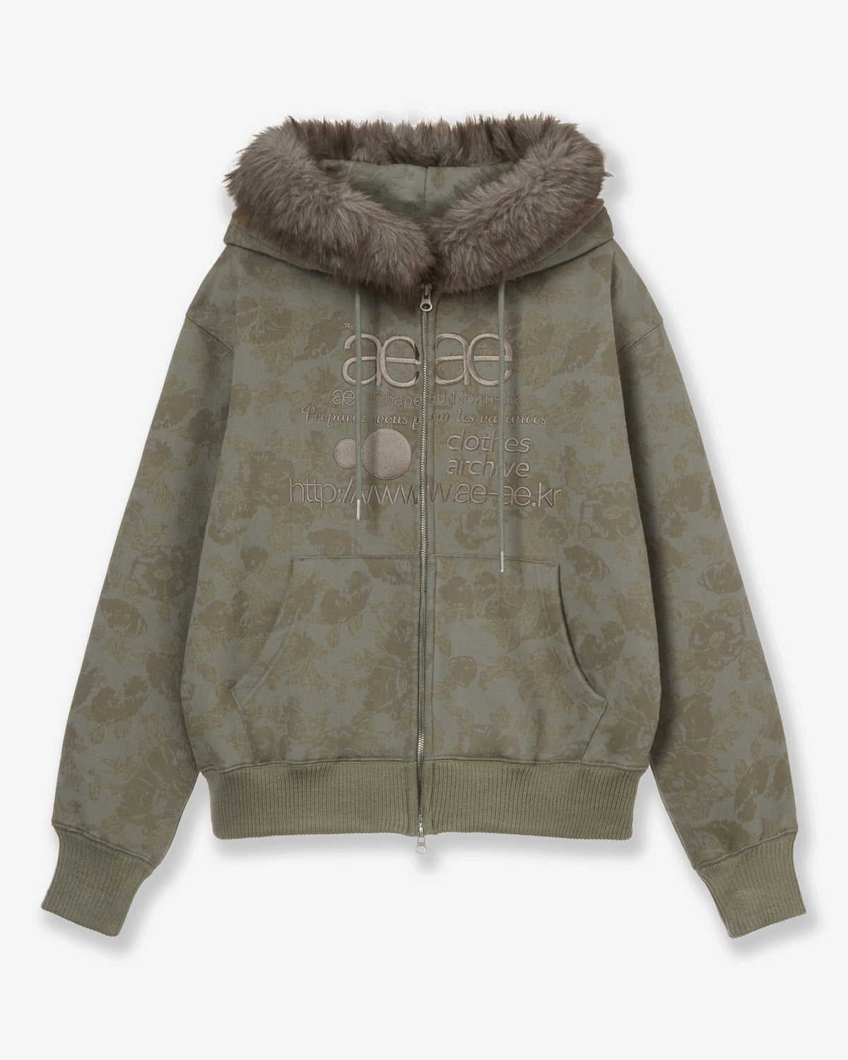 WEB LOGO FUR HOOD ZIP UP [KHAKI]
