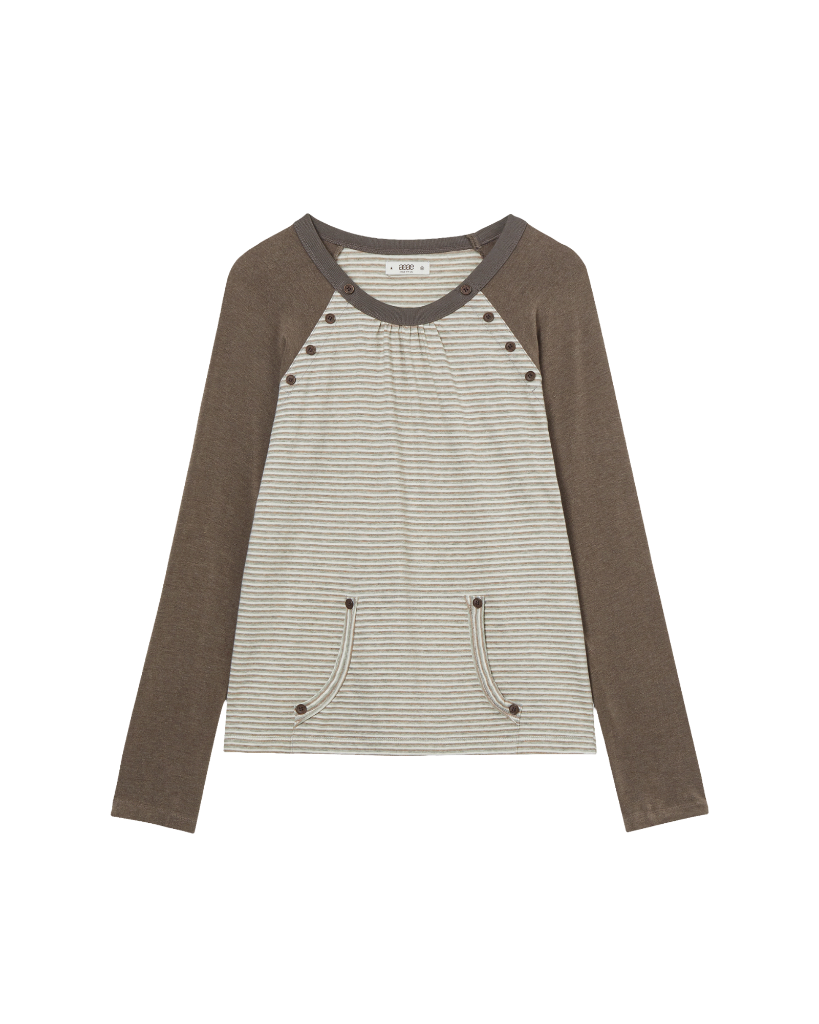 BUTTON SHIRRING POCKET TEE [BROWN]