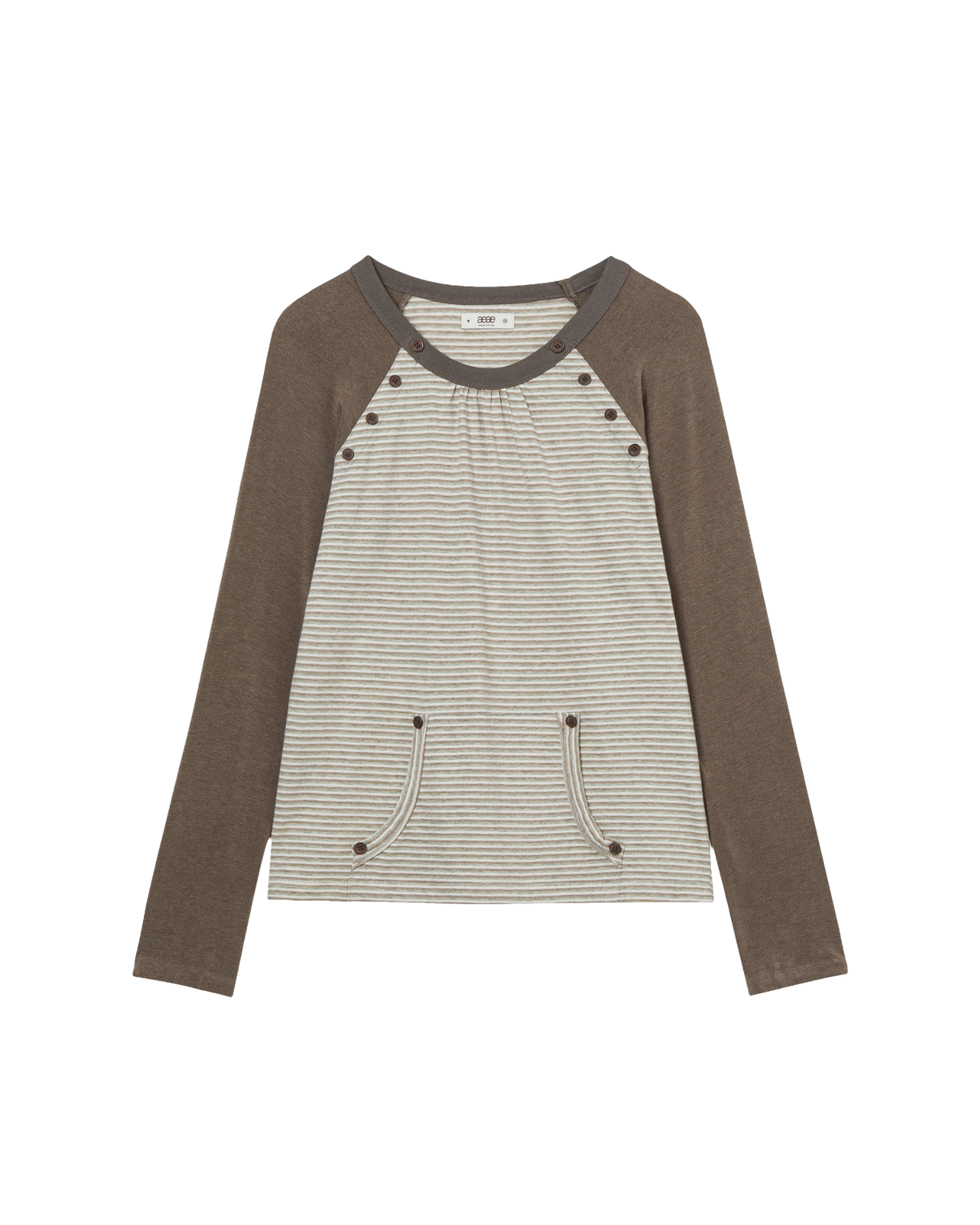 BUTTON SHIRRING POCKET TEE [BROWN]