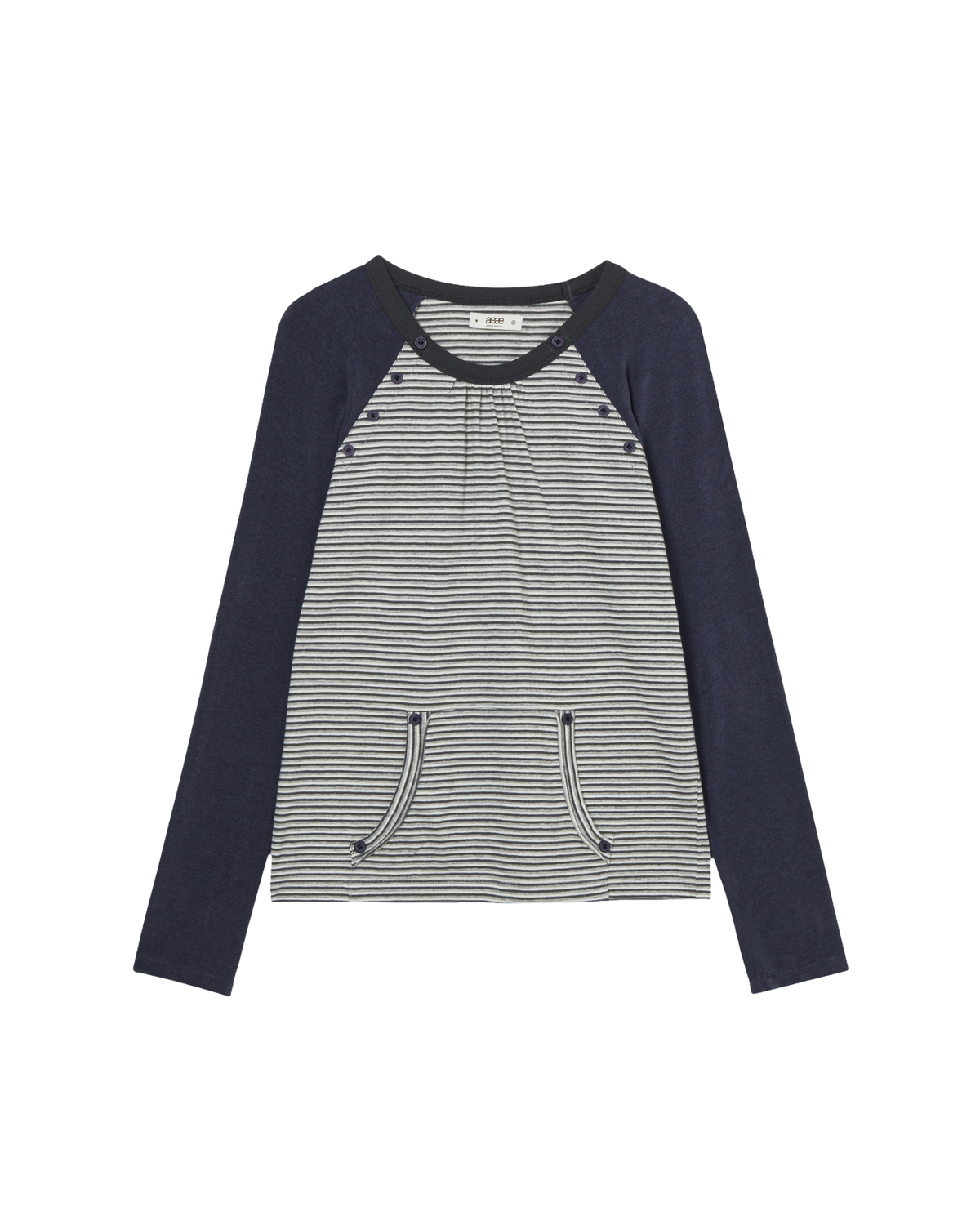 BUTTON SHIRRING POCKET TEE [CHARCOAL]